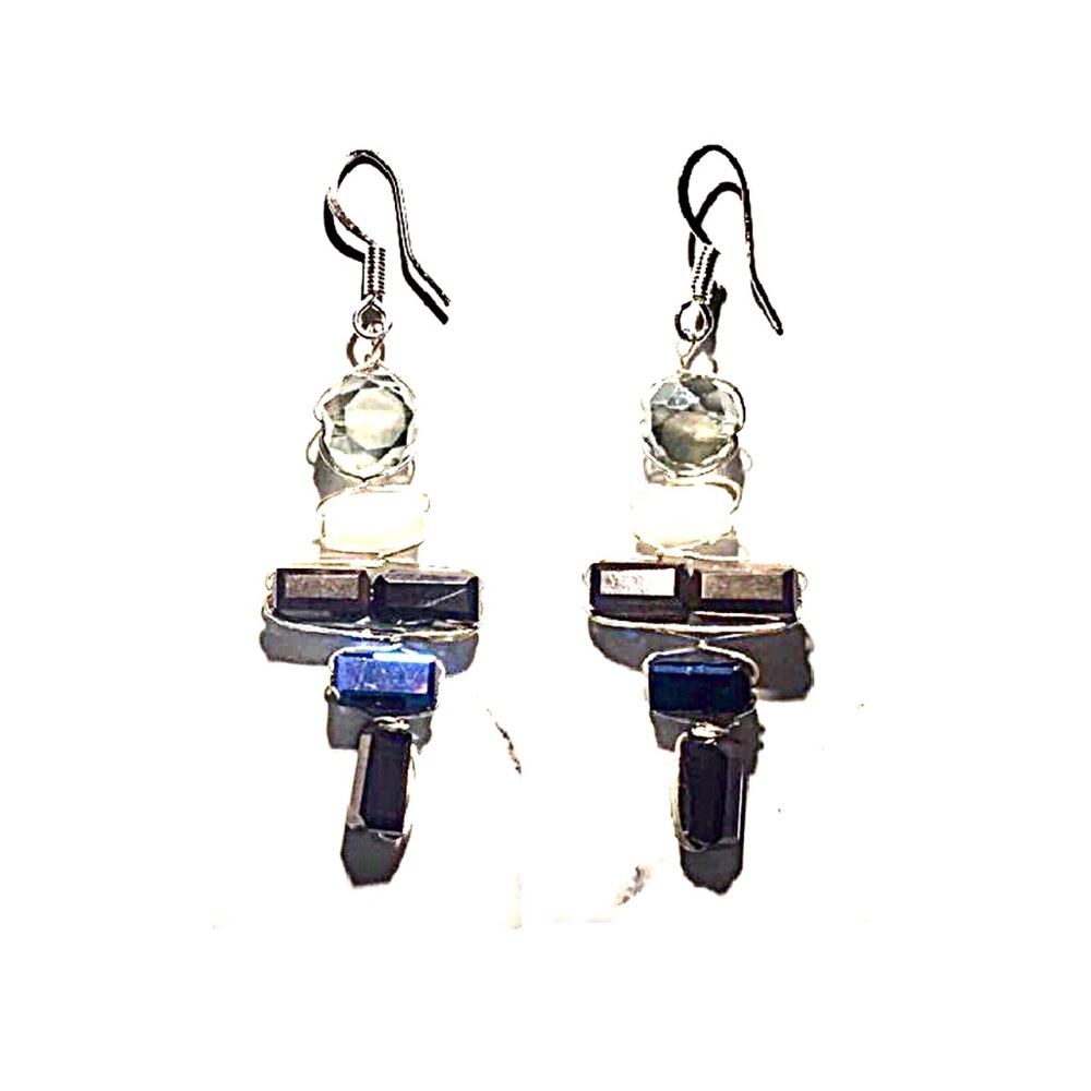 Stacked Glass Gem Ladder Drop Sterling Silver Earrings - Picture 6 of 7